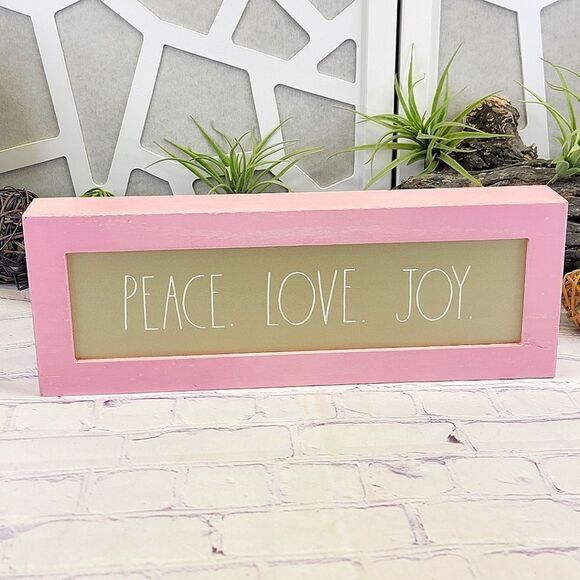 Rae Dunn PEACE LOVE JOY Pink Framed Wooden Sign Wall Art - Picture 1 of 8